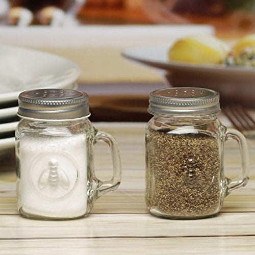 Circleware 66791 Honey Bee Mason Jar Mug Salt and Pepper Shakers with