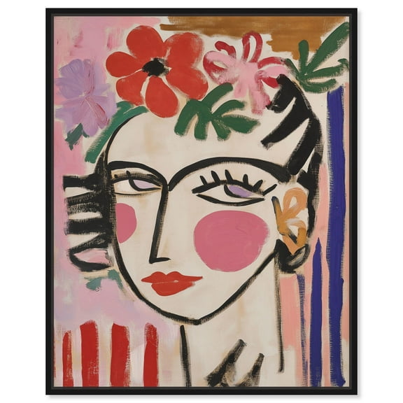 Her Petal Heart Canvas Modern Portraits by Art Remedy, Black Frame, 16" x 20"