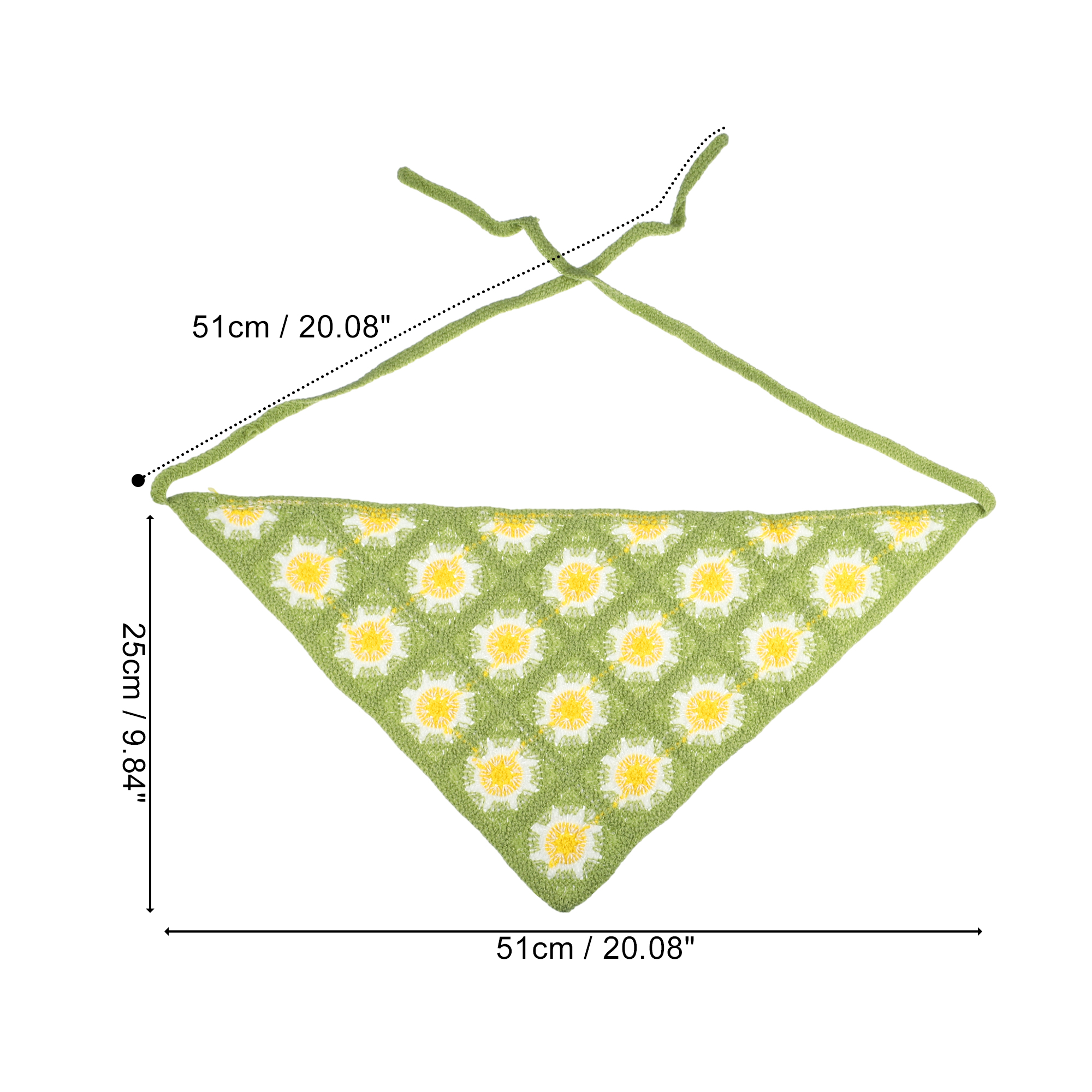 Unique Bargains Fashion Flower Knitted Hollow Triangle Headwrap 20.08"x9.84" Green 1 Pc