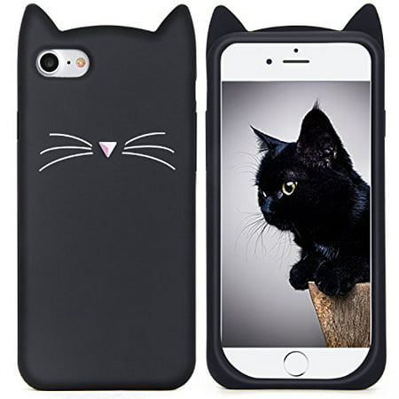 Coque iPhone 6S, MC Fashion Cute 3D Black MEOW Party Cat Kitty Whiskers Coque en silicone souple pour Apple iPhone 6 / 6S (Chat-Noir)