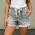 thumbnail image 6 of Boy Shorts for Women Womens Drawstring Denim Shorts Rolled Cuff Stretchy Casual Elastic Waist Jean Shorts with Pockets Summer Streetwear Gray XXL, 6 of 7