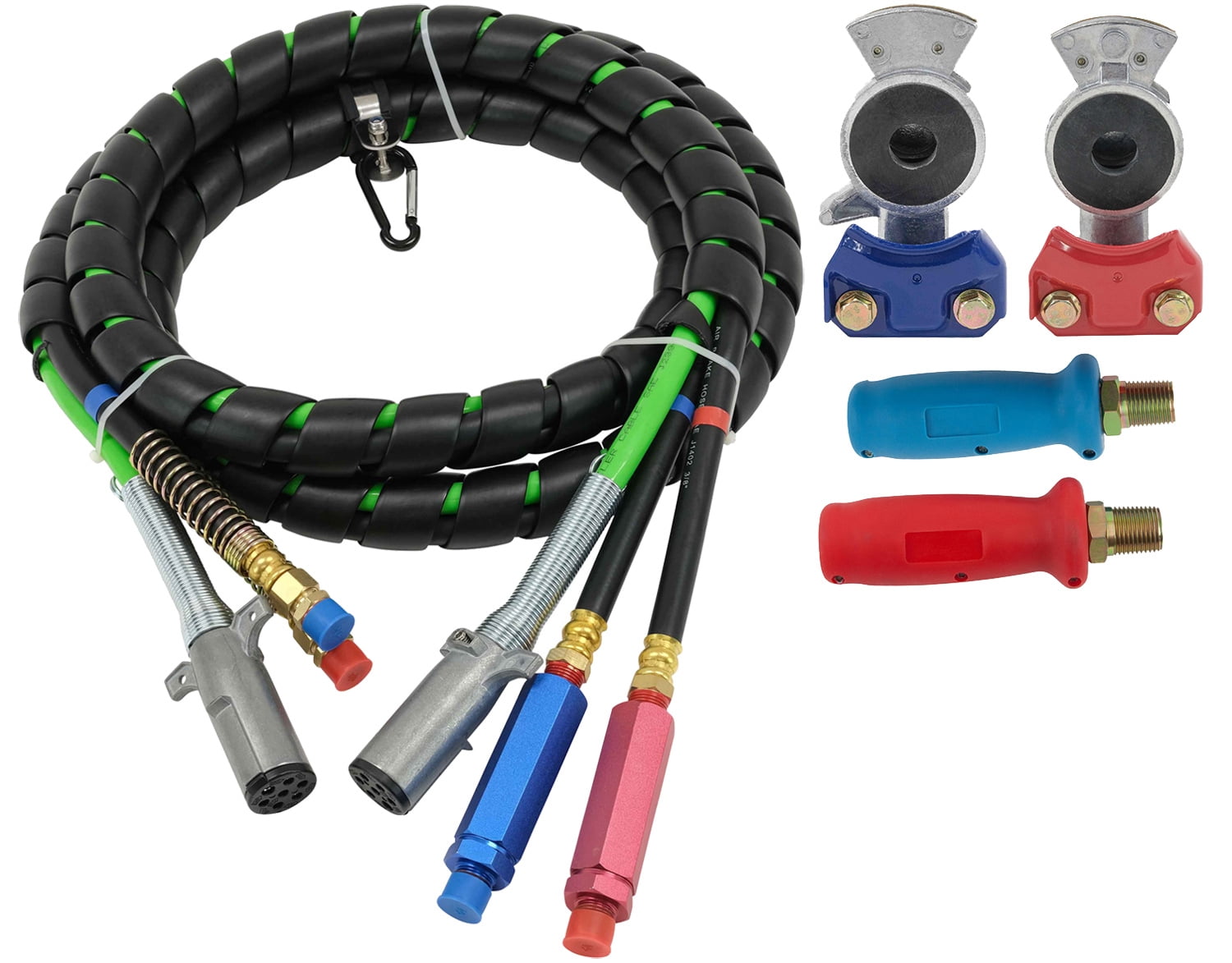 Road King Tuck Parts 3-IN-1 Wrap 7-Way ABS Electric Cord Cable and Air Line Hose Assembly 12 Working Length 