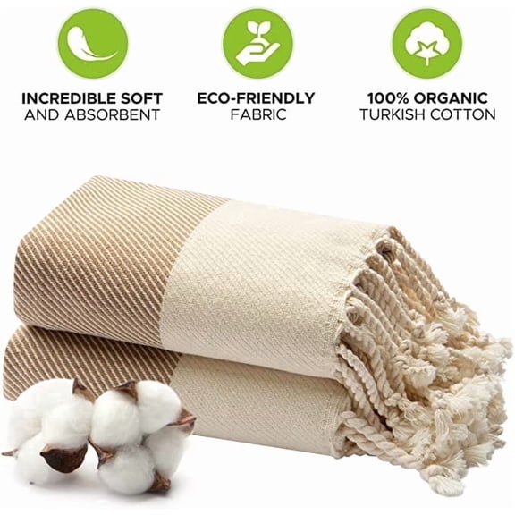 Mykonos Turkish Hand Towels Set of 2, 40x19 Inches, 100% Pure Cotton, 600 GSM, Soft Absorbent Bathroom Kitchen Towel, Beige