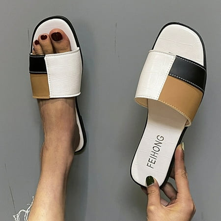 

〖Yilirongyumm〗 White 37 Slippers For Women Folded Slippers Casual Fashion Shoes Toe Womens Bohemian Open Leather Summer Flat Women s Slipper