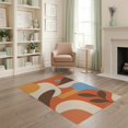 thumbnail image 2 of ODIKA 4'x6' Orange Blue Mid-Century Design Washable Area Rug Retro Abstract Shapes with Bold Geometric Flair Non-Slip, Chair-Friendly, Flatwoven for Home Office, Under Desk, 2 of 7
