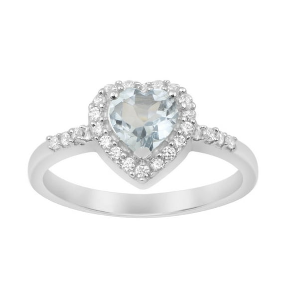 6mm Heart Shape Blue Topaz Gemstone 925 Sterling Silver Solitaire Halo Women Engagement Ring