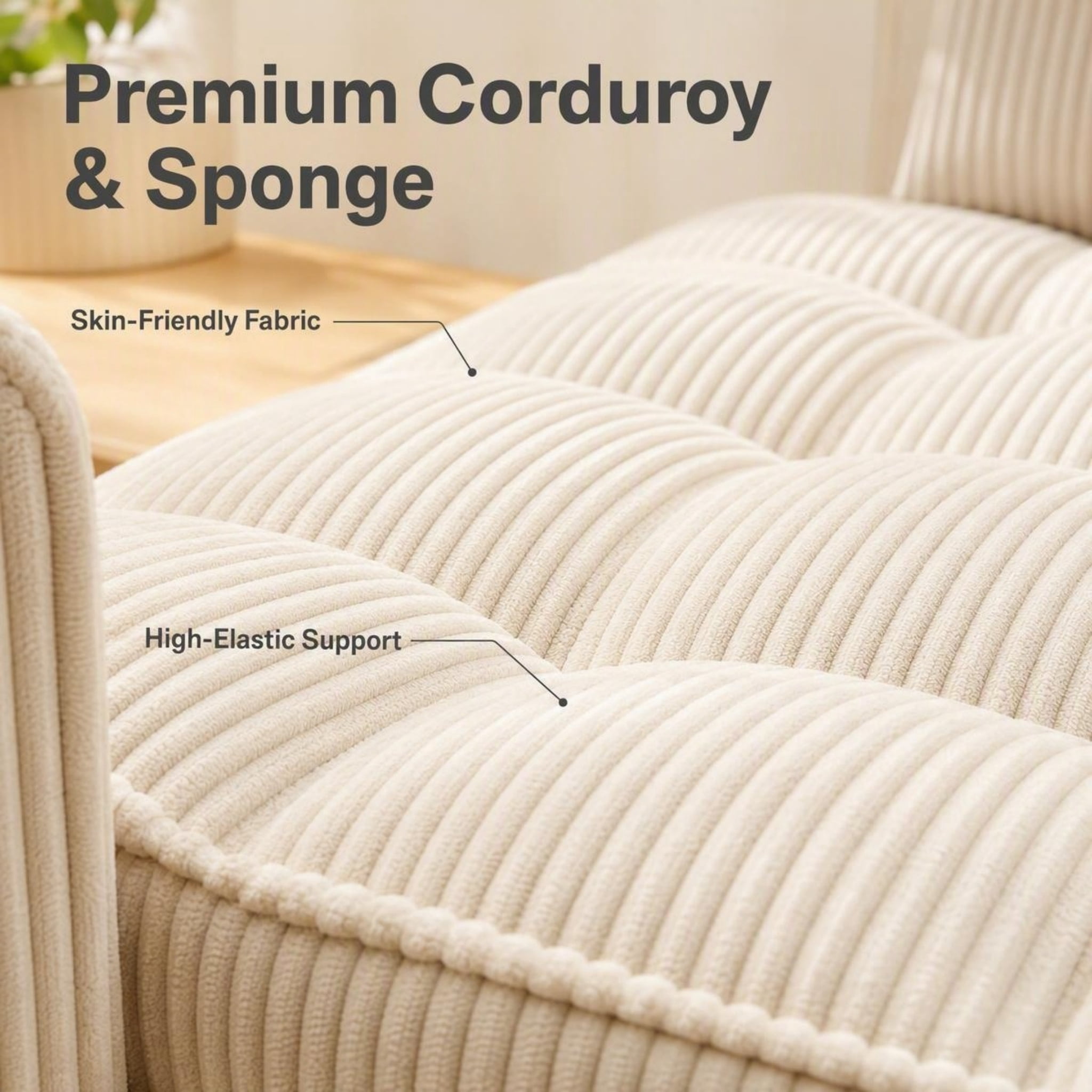 Scolyk 54" 3 in 1 Convertible Sleeper Sofa Bed, Corduroy Loveseat Couch Bed Sofa Pull Out with 5-Position Adjustable Backrest, Storage Pockets, Lumbar Pillows for Living Room, Beige