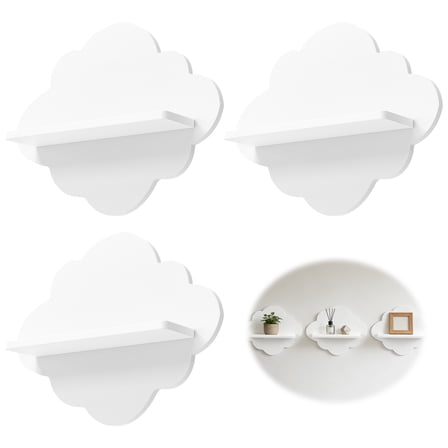 HKJUNFEI 3Pcs Floating Cloud Shelves with PVC Wood Plastic Board Nursery Hanging Bookshelf for Toys Books Figure Small Crafts Display