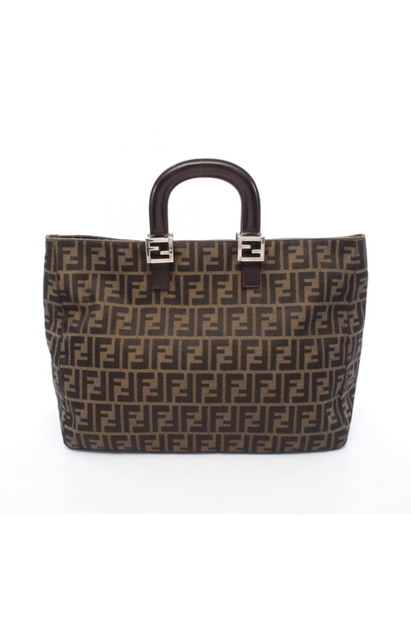 Pre-Owned Fendi Zucca Tote Bag Handbag, Canvas and Leather, Women's, Brown