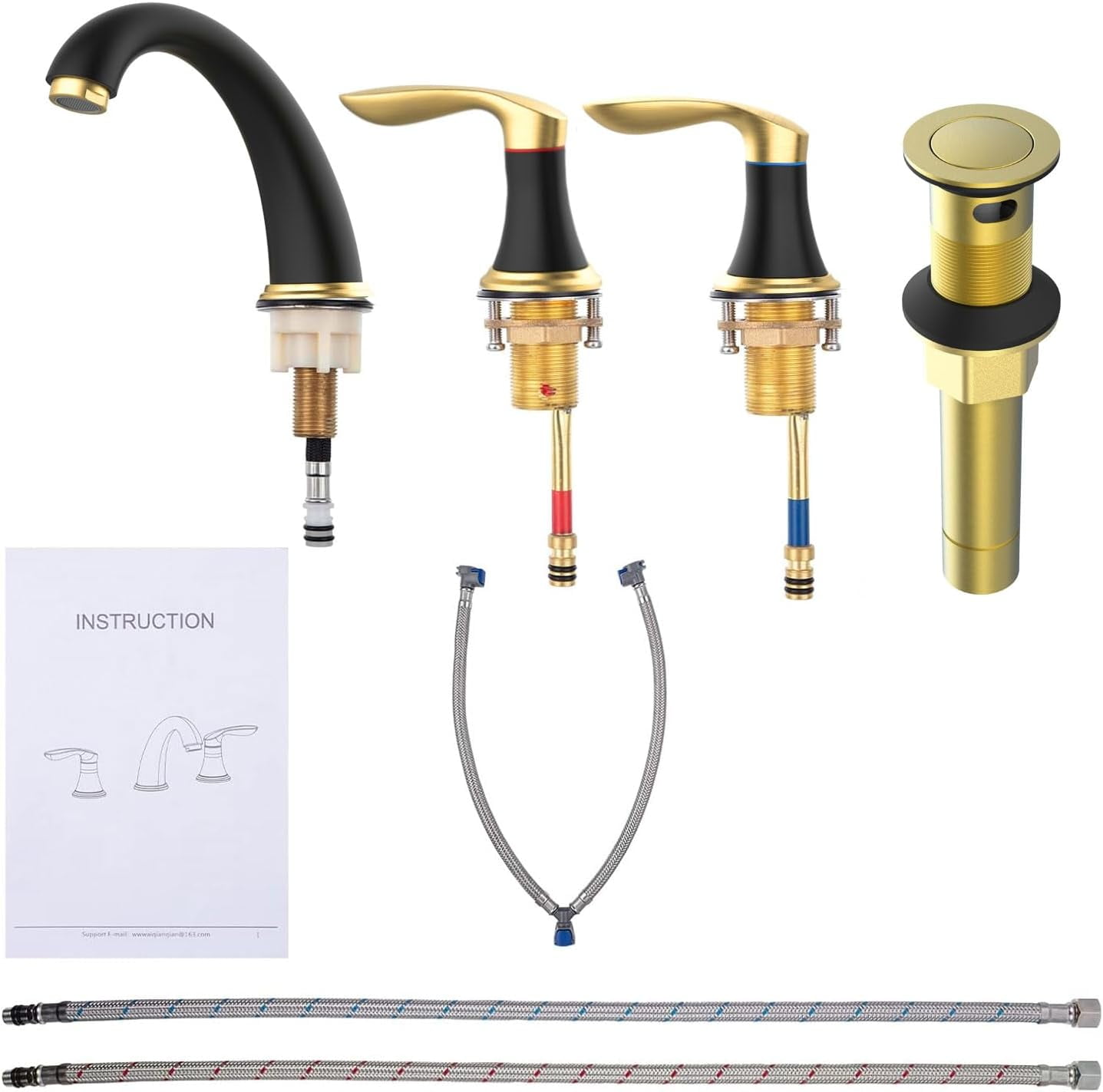 Bathroom Faucets for Sink 3 Hole, with Pop-up Drain and Supply Lines, for Vanity RV Farmhouse Sink