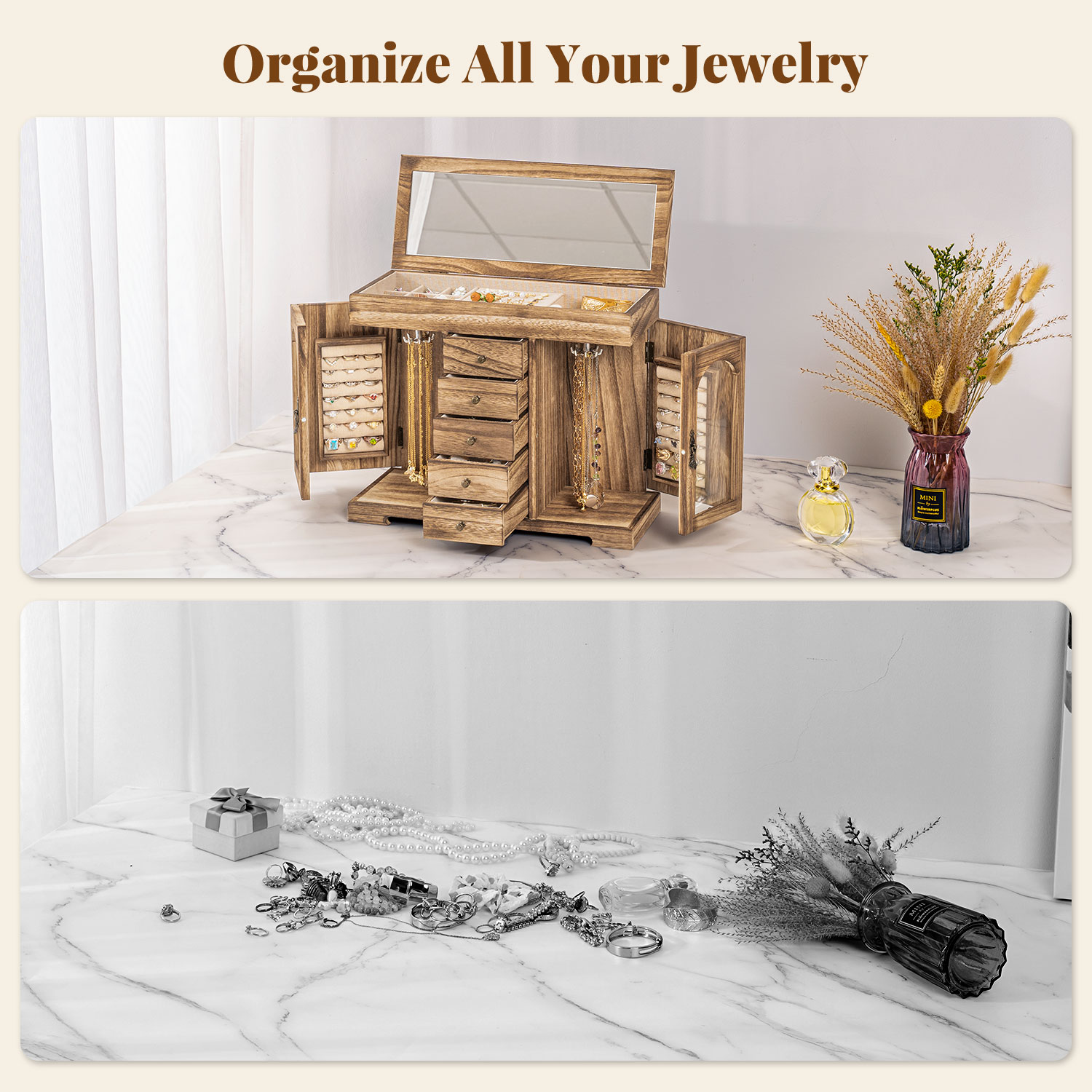 Sfugno Wooden Jewelry Organizer Box with Mirror photo 3