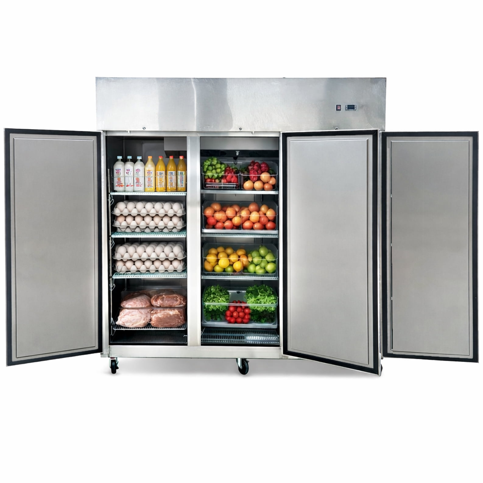 NSF 82 Inch Commercial 3 Door Reach In Refrigerator 66 cu.ft. Stainless Steel Top Mount 115V, ETL R290