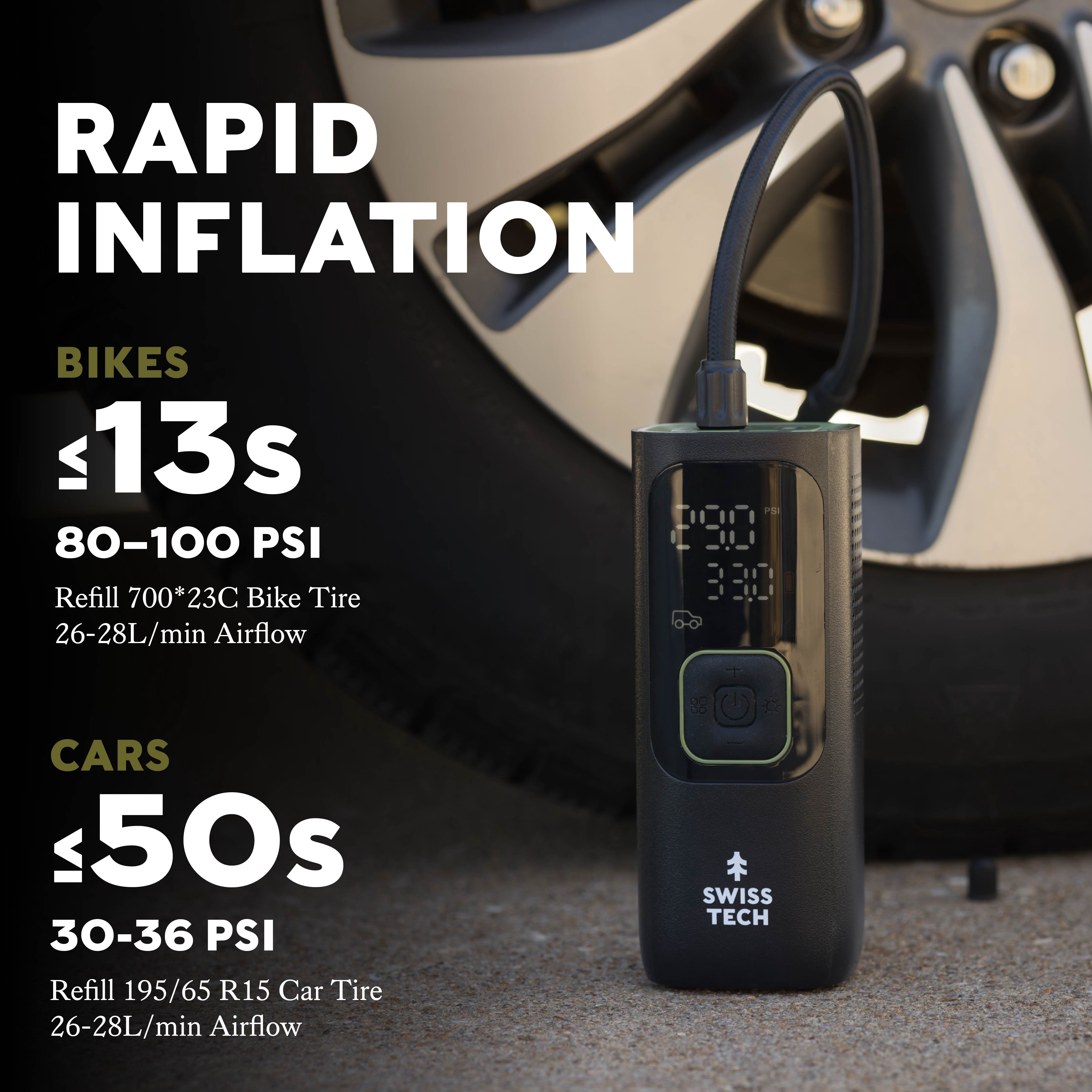 Swiss Tech Portable Cordless Tire Inflator with Digital Display and LED Light, 160 PSI Capacity