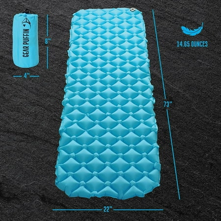 Gear Puffin Inflatable Sleeping Pad - Ultralight Compact Hiking Camping Backpacking Hammocks - Air Cells Provide Support Stability -