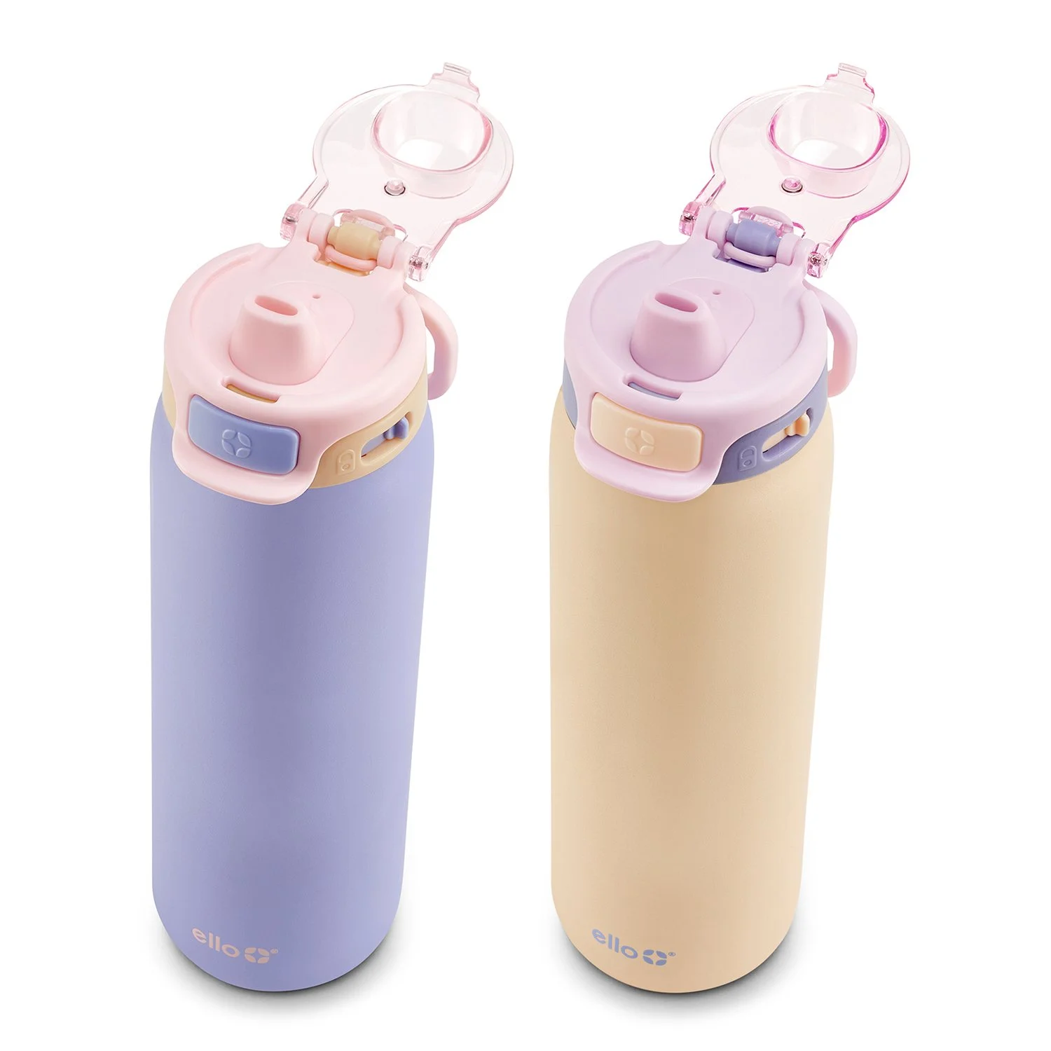 Ello Pop & Fill 22oz. 2-Pack Stainless Steel Water Bottle with Leak Proof Locking Lid - Cornflower/ Blush Breeze