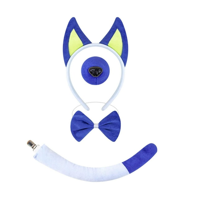 lionlar Oreilles de Chiot et Longue Queue, Coiffe de Costume pour Bal, Spectacle, Anniversaire, Bleu