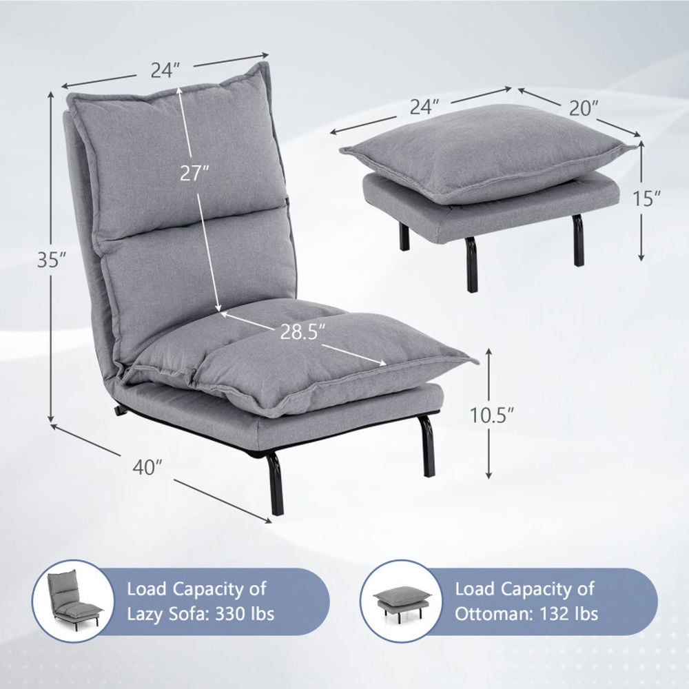 Finihen Sofa Chair, Lounge Armless Recliner, Modern Armless Accent Chair with Ottoman, for Living Room, Bedroom, Dorm, Gray