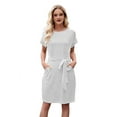 thumbnail image 3 of Women'S Summer Striped Short Sleeve T Shirt Dress Casual Tie Waist with Pockets Light Gray L, 3 of 10