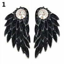 Grandest Birch 1 Pair Women Xmas Gift Angel Wings Rhinestone Inlaid Stud Earrings Alloy, Rhinestone Black