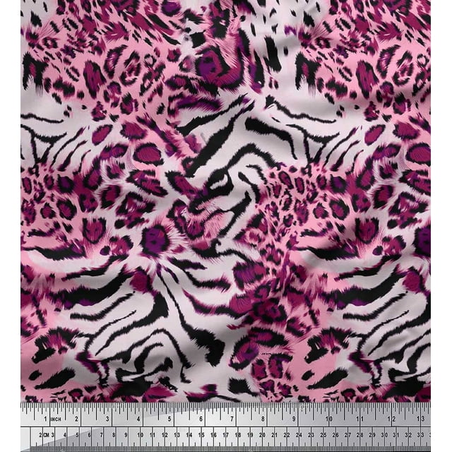 Soimoi Red Modal Satin Fabric Leopard & Wild Animal Skin Print Fabric by Yard 42 Inch Wide