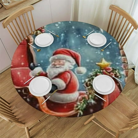 

Sheronv Santa s Sleigh Christmas Decorations House Round Table Cover Stain Resistant Washable 100% Polyester for Indoor Outdoor Kitchen Dining Wedding Parties Farmhouse Tablecloths 54 -58