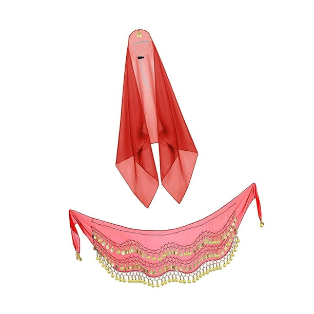 Falda de danza del vientre con borlas de lentejuelas, pañuelo de cadera para danza del vientre, danza del vientre brillante Rojo