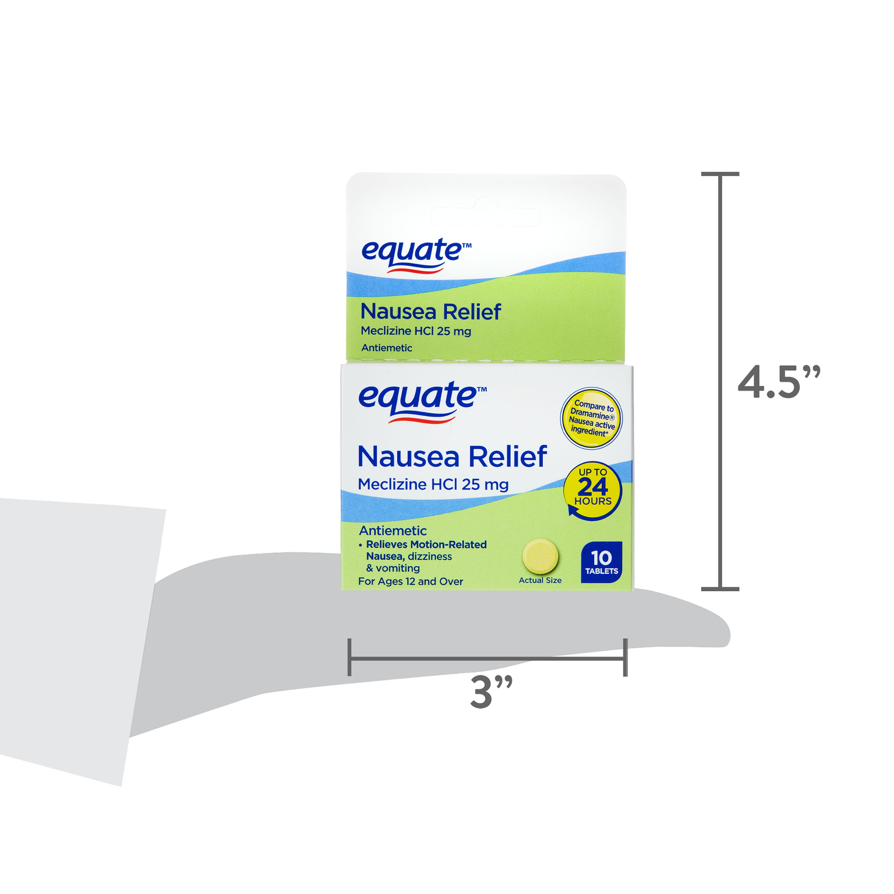 Equate Nausea Relief Meclizine HCl Tablets, 25 mg, 10 Count
