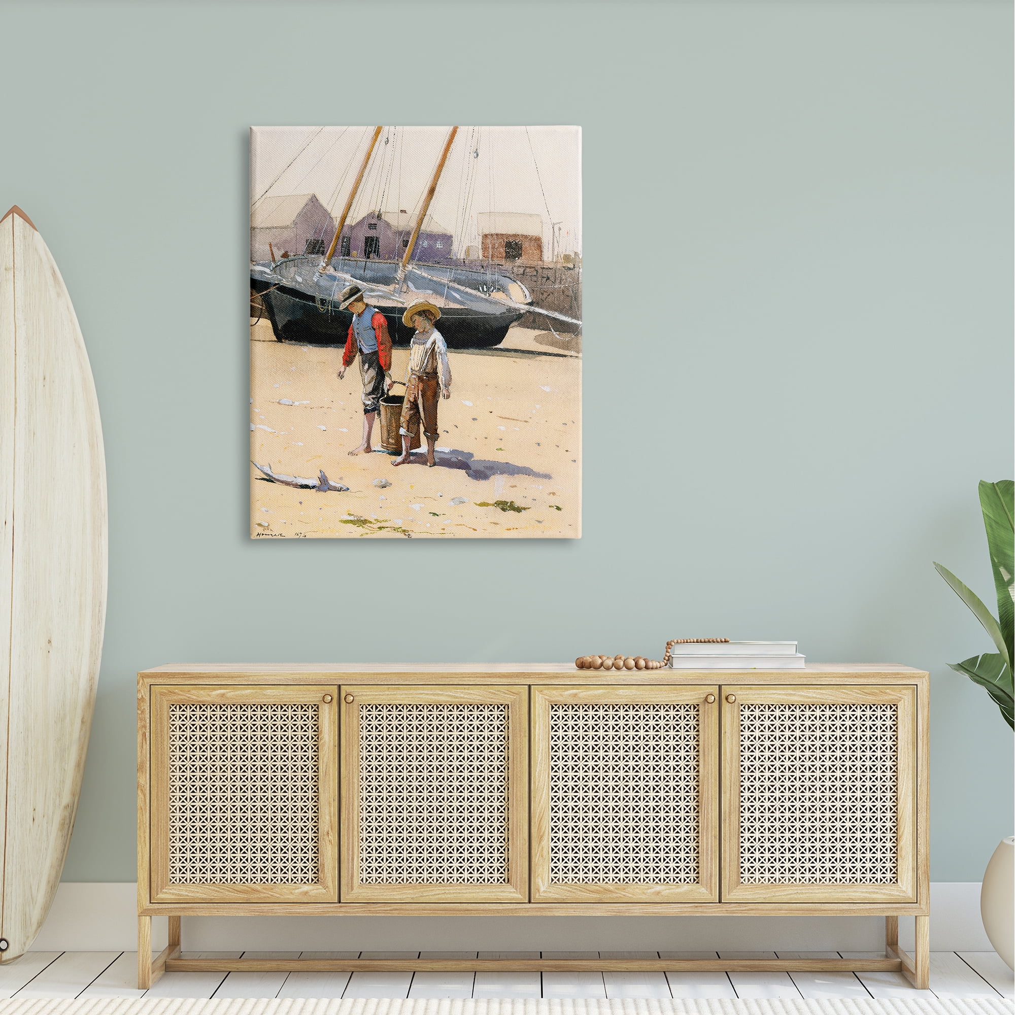 Stupell Industries Old Fashioned Man Woman Walking Beach Marina Painting Gallery Wrapped Canvas Print Wall Art, Design by Lettered and Lined