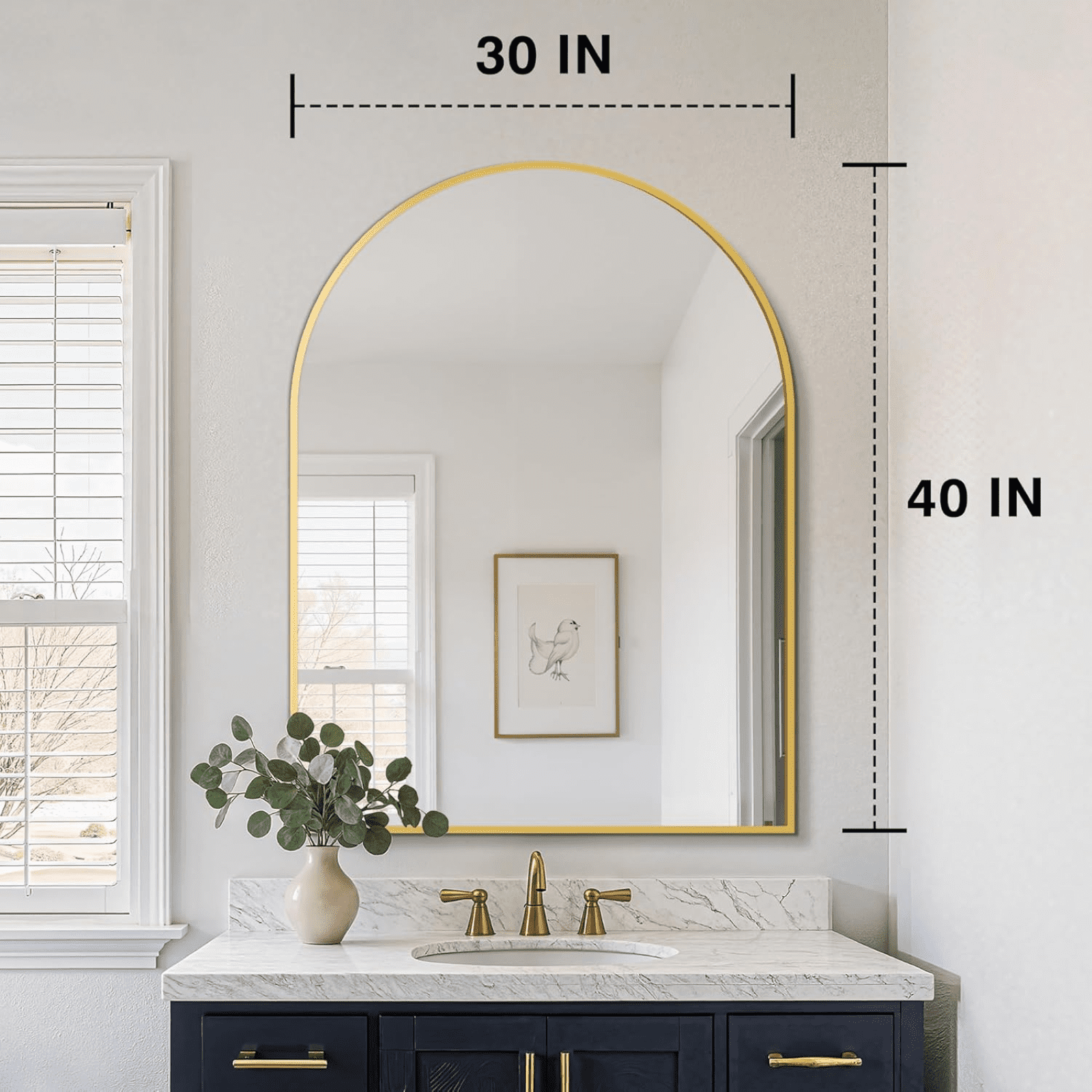 GRAHMCY 40"x30" Arched Bathroom Mirror Wall Mirror With Aluminum Alloy Frame, Gold