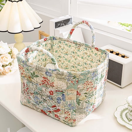 Homekingdee Home Fabric Storage Basket Korean Style – Portable Foldable Washable Cloth Basket with Floral Print for Home Organization Underwear and Sundries Storage