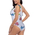 thumbnail image 4 of Salouo Sea Turtle Whale Pattern One Shoulder Ruffled One Piece Swimsuit for Women V Neck Swimwear Tummy Control Bathing Suit-X-Large, 4 of 6