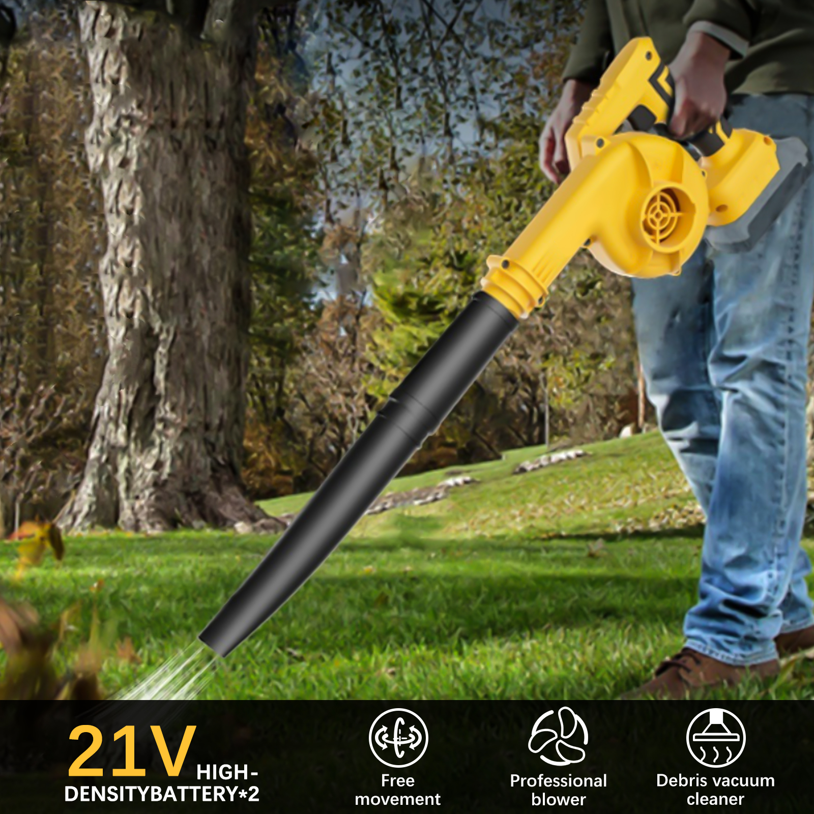 Furnhome Leaf Blower, Cordless Electric Blower, Leaf Blower for Patio Cleaning, Lawn Care (Yellow)