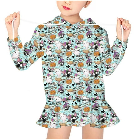 

Augper Toddler Dress Winter Fall Dresses Clearance Halloween Girl s Fall Clothes Oversized Sweatshirt Pullover Hoodie Child Long Sleeve Shirt Cute Cartoon Print Dress Outfit Green