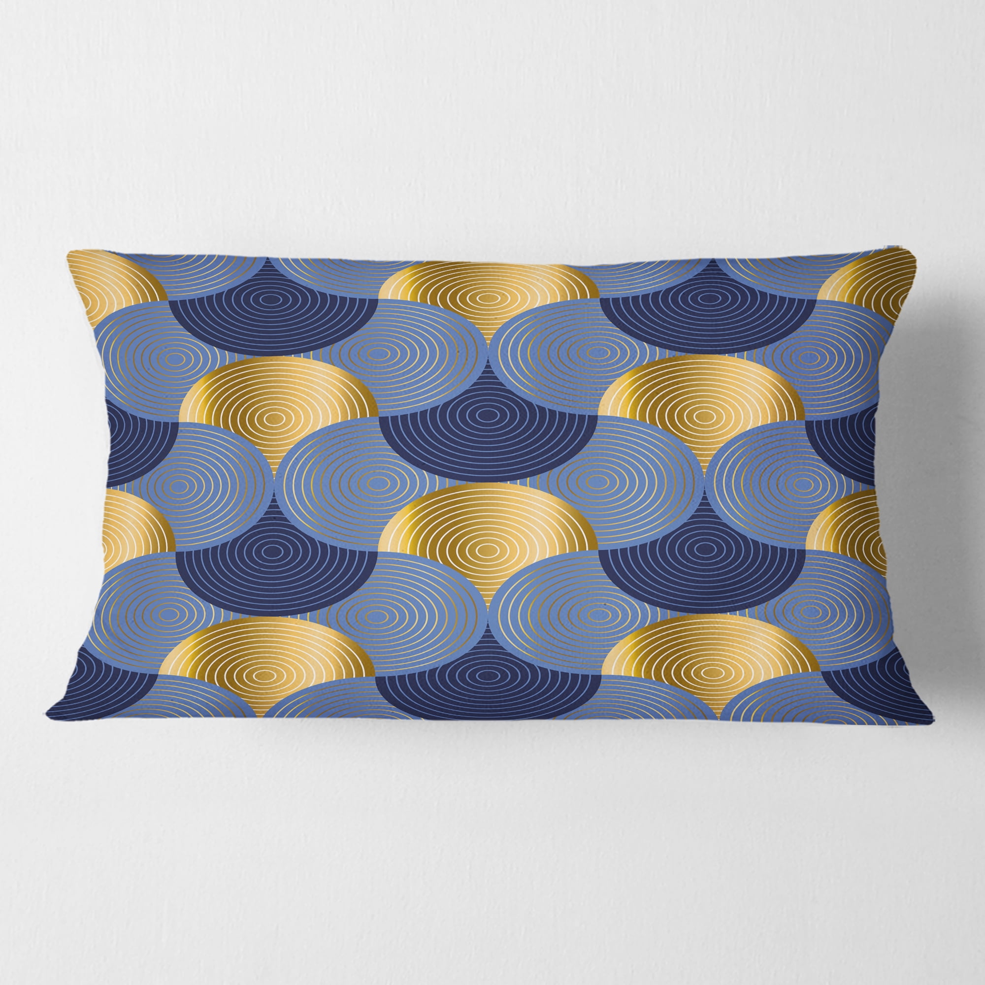 Designart Retro Luxury Waves In Gold And Blue VIII' Mid-Century Modern Throw Pillow - 12x20