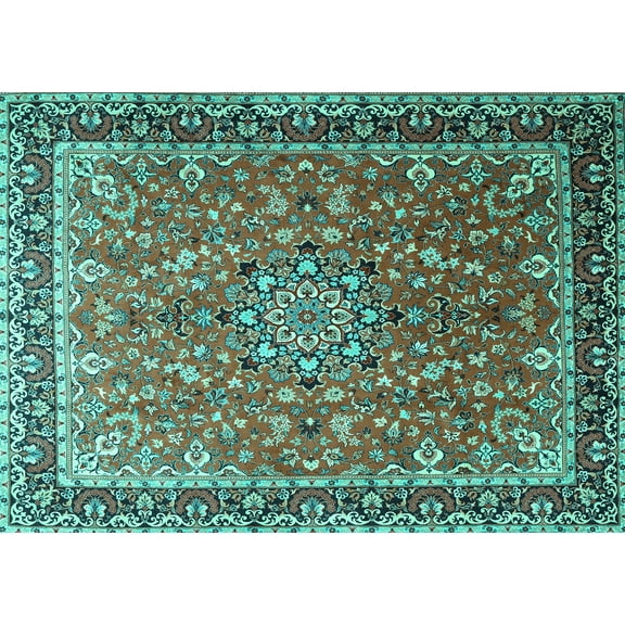 Ahgly Company Machine Washable Indoor Rectangle Persian Turquoise Blue Traditional Area Rugs, 5' x 7'