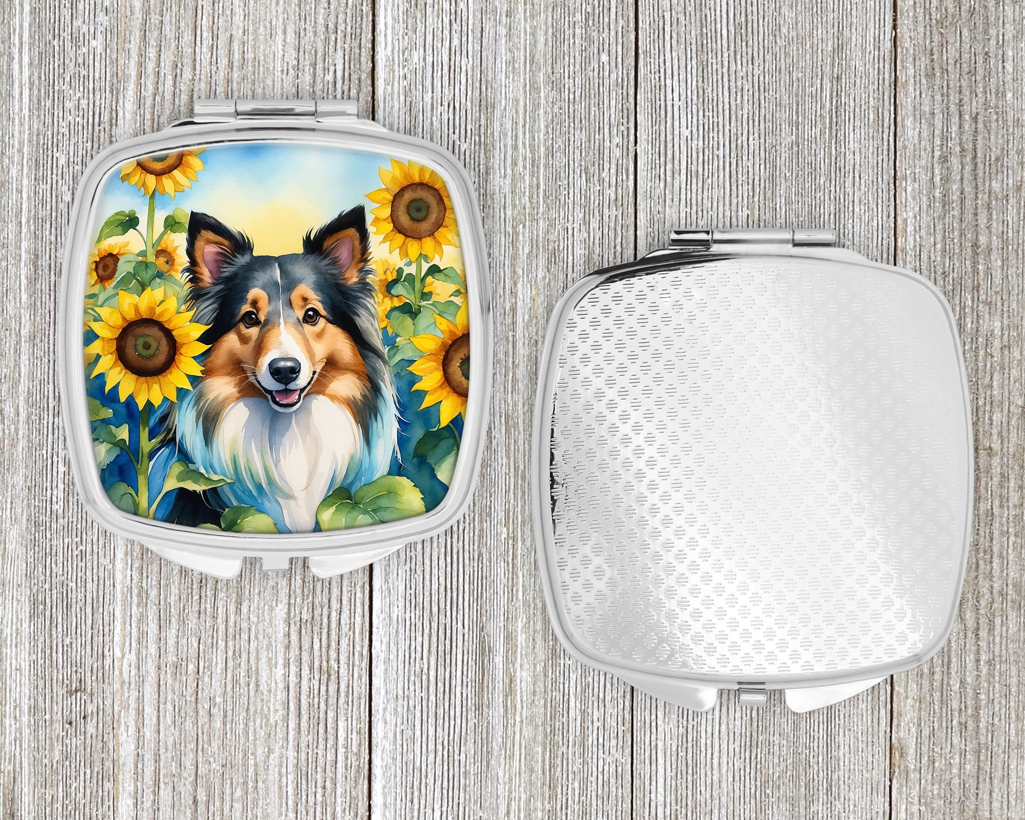 Sheltie in Sunflowers Compact Mirror 2.75 in x 3 in