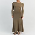 thumbnail image 3 of Women Autumn Solid Color Long Sleeve Hollow Drawstring Party Dress, 3 of 9