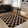 thumbnail image 4 of ZENELESS Checkered Fluffy Area Rugs for Living Room,4x6 Soft Plush Carpet for Bedroom Bedside Kids Teen Dorm Nursery Home Decor,Black and Camel, 4 of 7