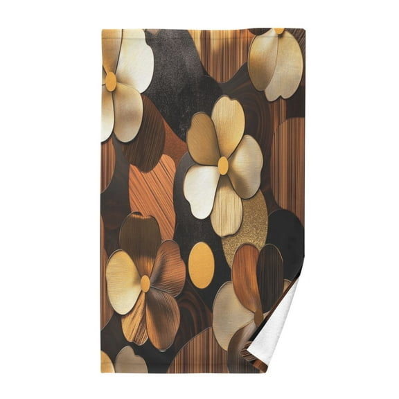 Yayeee 100% Cotton Hand Towels for Bathroom 16" x 28" Soft Absorbent Kitchen Towel, Gold Flower