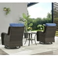 thumbnail image 5 of PARKWELL 3-Piece Outdoor Swivel Gliders with Side Table - Patio Wicker Bistro Furniture Set for Porch Deck Backyard - Blue Cushioned Swivel Rocking Chairs in Brown Wicker, 5 of 10
