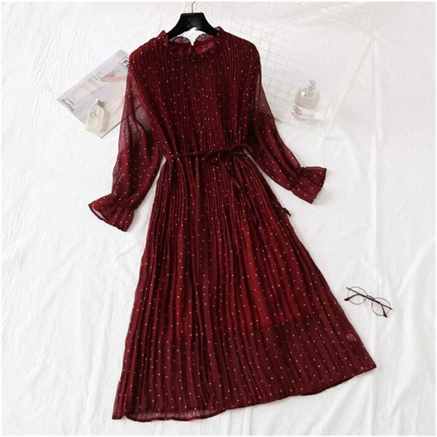 ATTOE Women Print Pleated Chiffon Dress 2020 Spring Summer New Hot Fashion  Female Casual Flare Sleeve Lotus Leaf Neck Basic Dresses (Color : Flowers  13, Size : X-Large) - Walmart.ca
