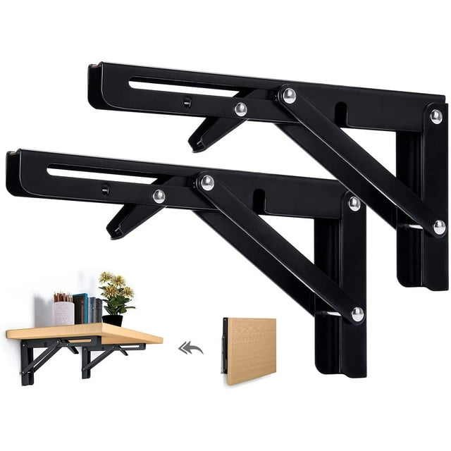 2 soportes de estante plegables de 300 mm, soporte plegable para estante de pared, soporte plegable resistente, soporte de consola plegable negro para estante de pared de mesa, capacidad de carga de