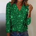 thumbnail image 6 of Aobny Women's Blouses Party Sequin T-shirt Long Sleeve Pullover V-Neck Green Christmas Teacher Shirt,S, 6 of 9