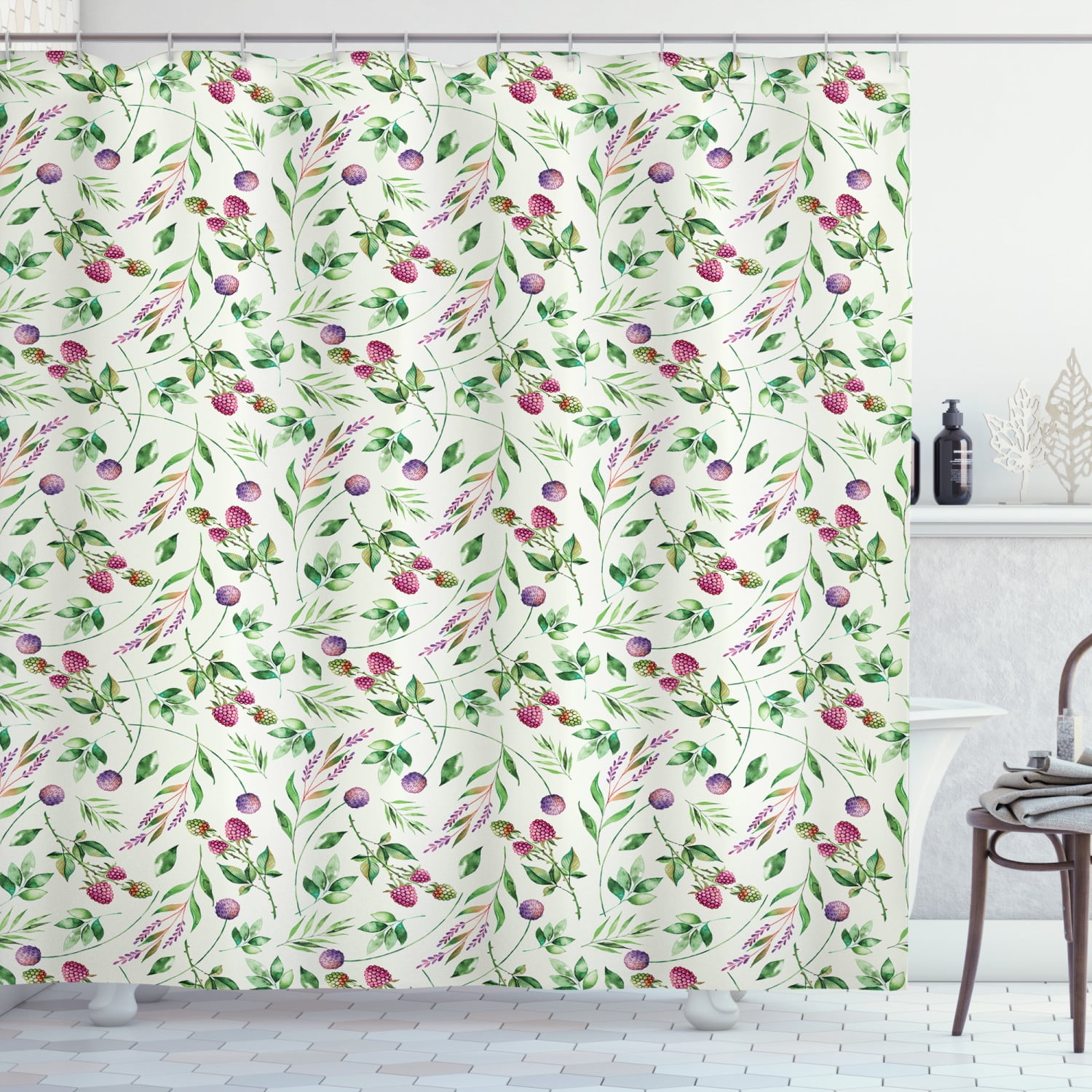 Ambesonne Garden Shower Curtain, Raspberry Leaves Petals, 69