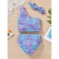 thumbnail image 3 of Toddler Baby Girl 3 Piece Beach Wear Swimsuit One Shoulder Floral Leopard Mermaid Bikini Bathing Suit, 3 of 9