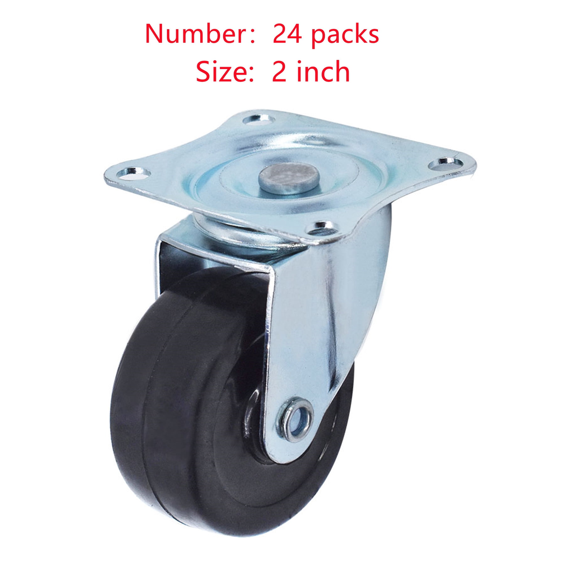 munirater Swivel Casters, 24-Pack 2" Heavy Duty 360 Degree Rotation Plate Caster with 100 Lbs Load, Smooth No Noise Rubber Wheel Casters for Furniture and Workbench