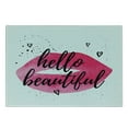 thumbnail image 2 of Hello Cutting Board, Lip Shape in Vibrant Watercolor with a Phrase of Love Printed over with Hearts, Decorative Tempered Glass Cutting and Serving Board, Small Size, Magenta Black, by Ambesonne, 2 of 5