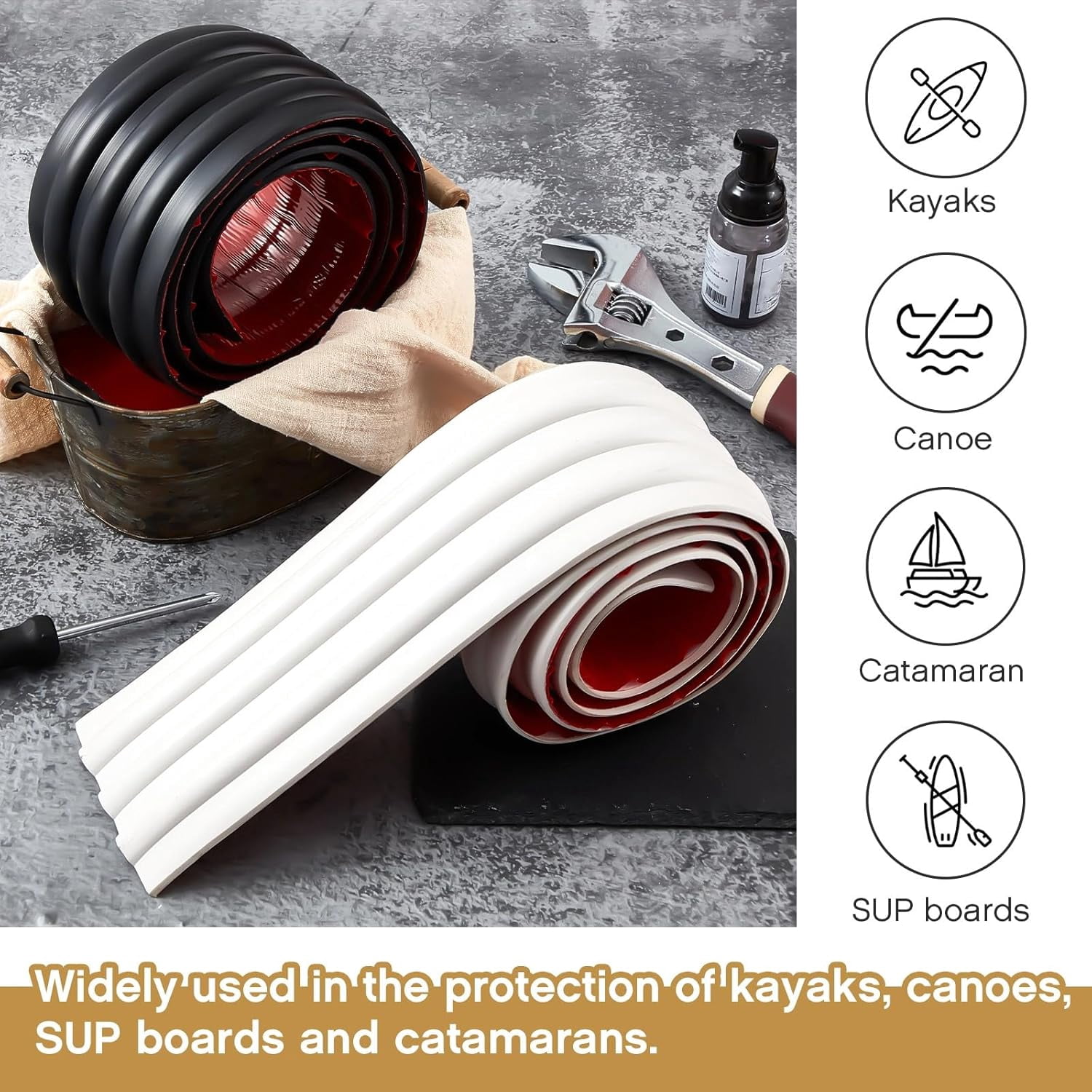 2 Pcs 59 x 4 Inch Keel Guard for Fiberglass Boat, Aluminum Boats and Inflatable Boats Prevent Damage Self Installation Kayak Accessories for Fiberless Inflatable, White, Black