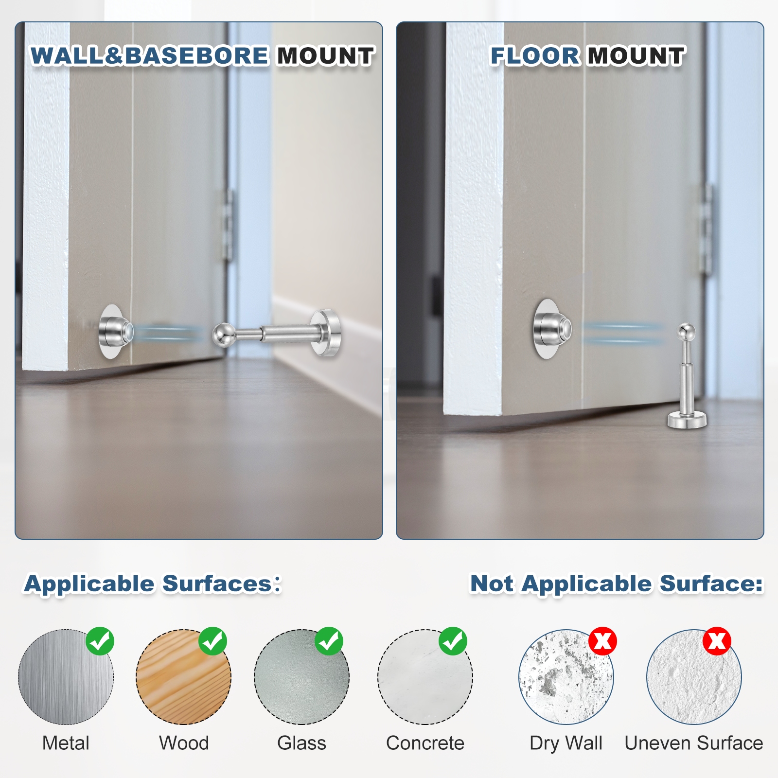 Uxcell 2 Pack 4" Magnetic Door Stoppers, Adjustable Door Stops Bumper, Stainless Steel Wall Protector for Bottom, Top of Door, Home, Office, Black