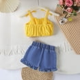 thumbnail image 3 of Bigetiay Girls Summer Denim Shortpants with Bow Tie Strappy Tank Top Casual Two Piece Outfit for Warm Weather, Size 2-3 Years, 3 of 6